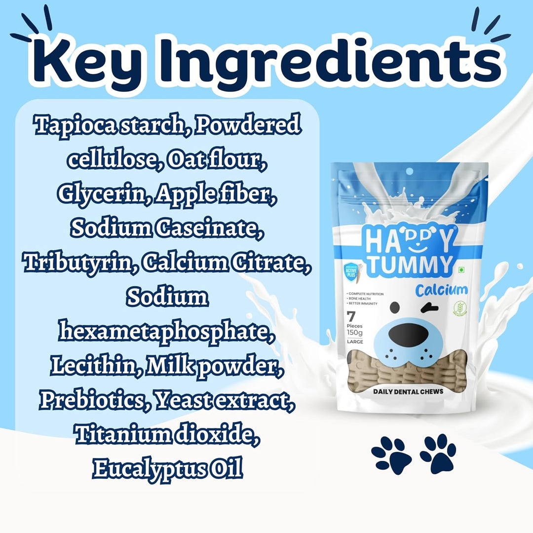 Happy Tummy Calcium Dental Chews for Dogs - Large (150g, 7 Pieces)