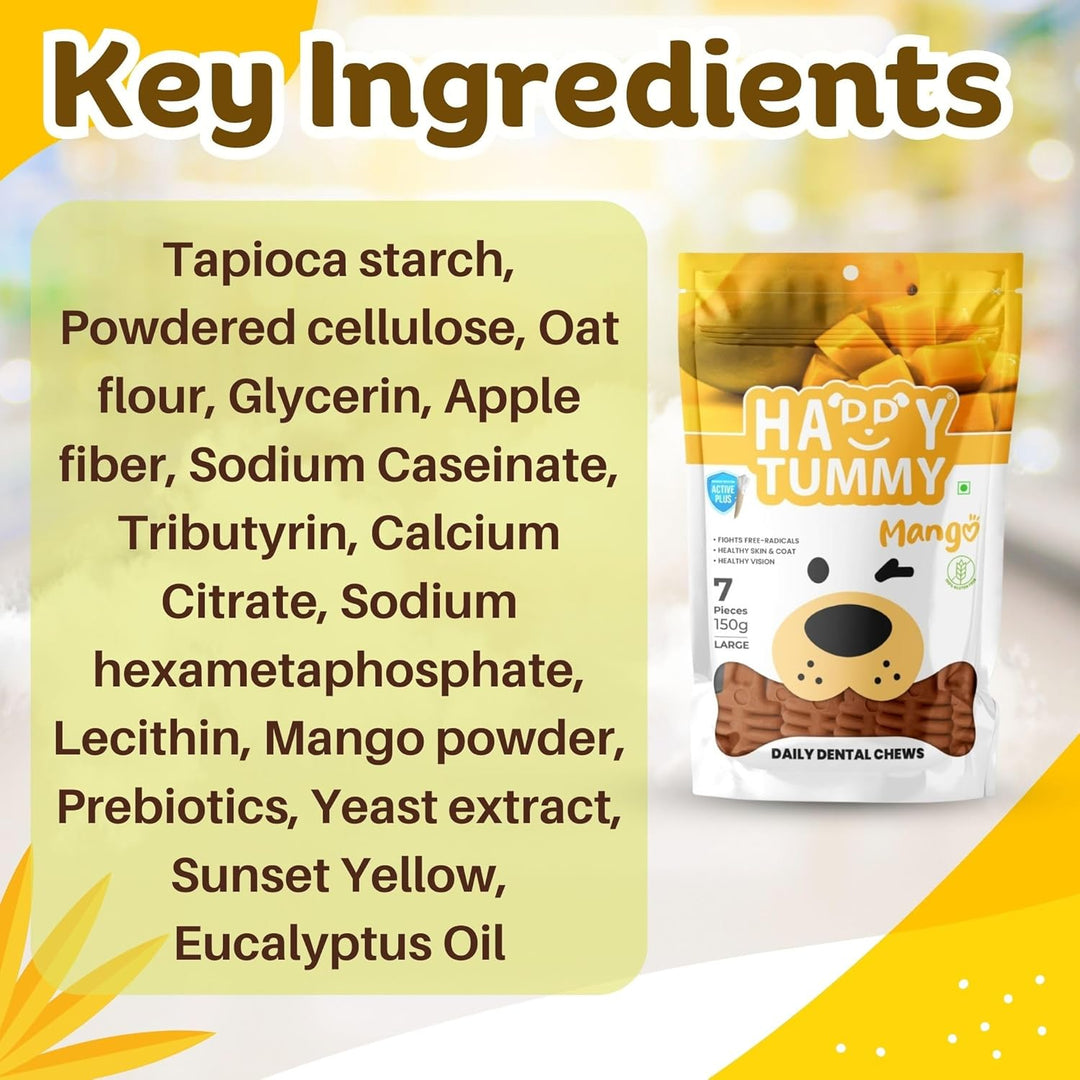 Happy Tummy Mango Dental Chews – Large (7 Pieces, 150g)