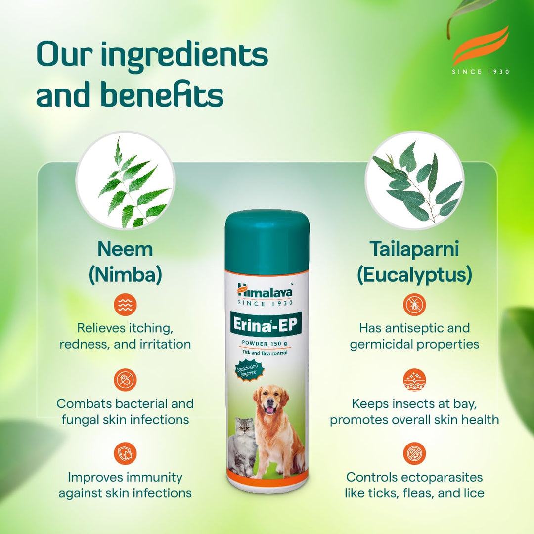 Himalaya Erina-EP Tick Flea & Lice Control Powder for Dogs & Cats (150g)
