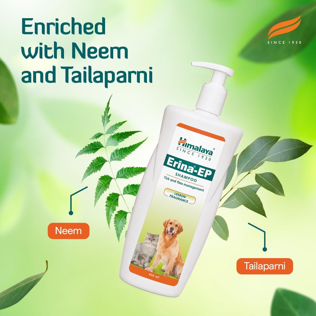Himalaya Erina-EP Tick and Flea Shampoo for Dogs & Cats - Lemon Fragrance