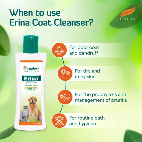 Himalaya Erina Coat Cleanser Shampoo for Dogs and Cats - Minty Fragrance