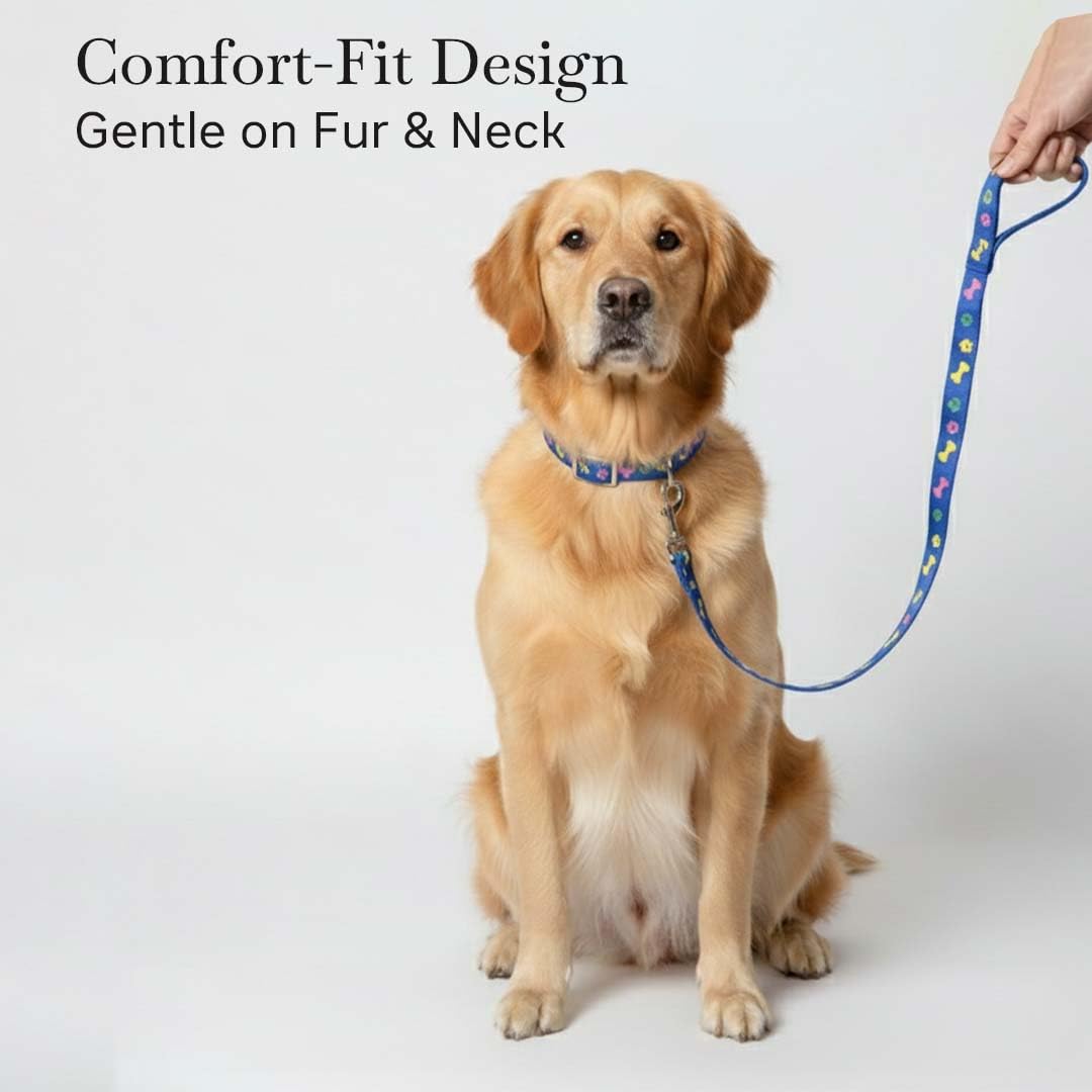 Leash & Collar-Nylon Print Padded for Dogs (Color May Vary)