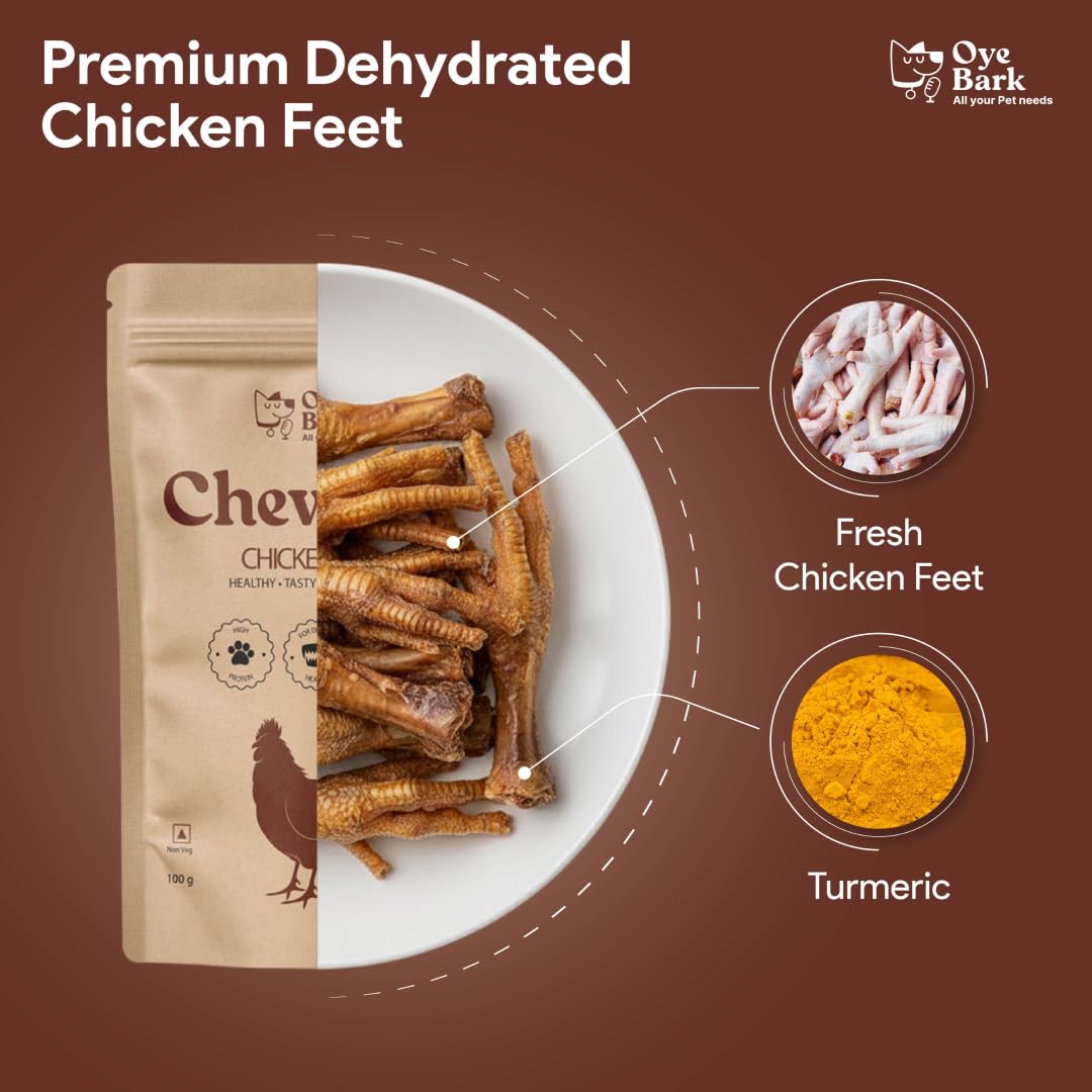 Oye Bark Chewster Dehydrated Chicken Feet Dog Treats – 100g