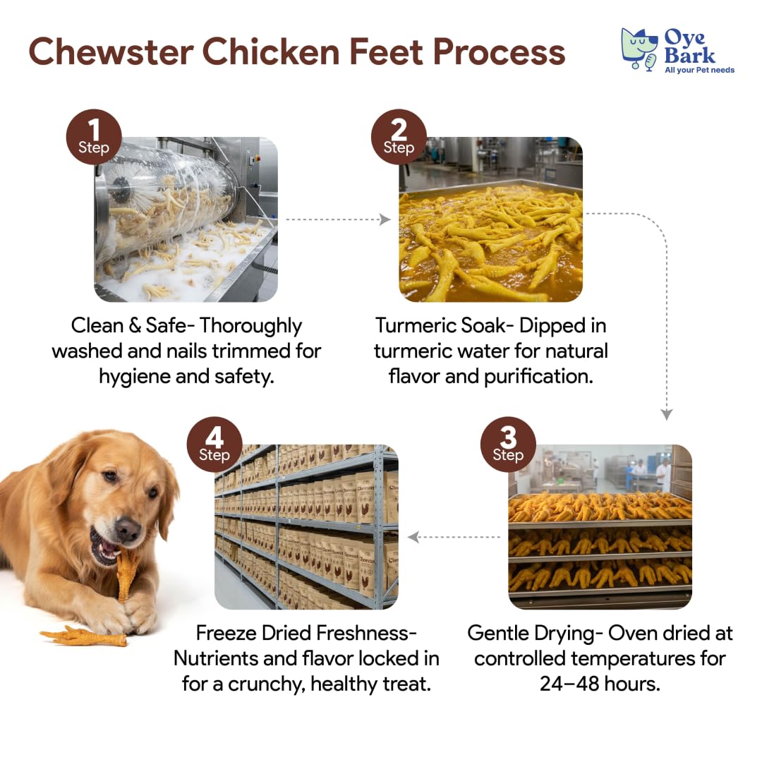 Oye Bark Chewster Dehydrated Chicken Feet Dog Treats – 100g