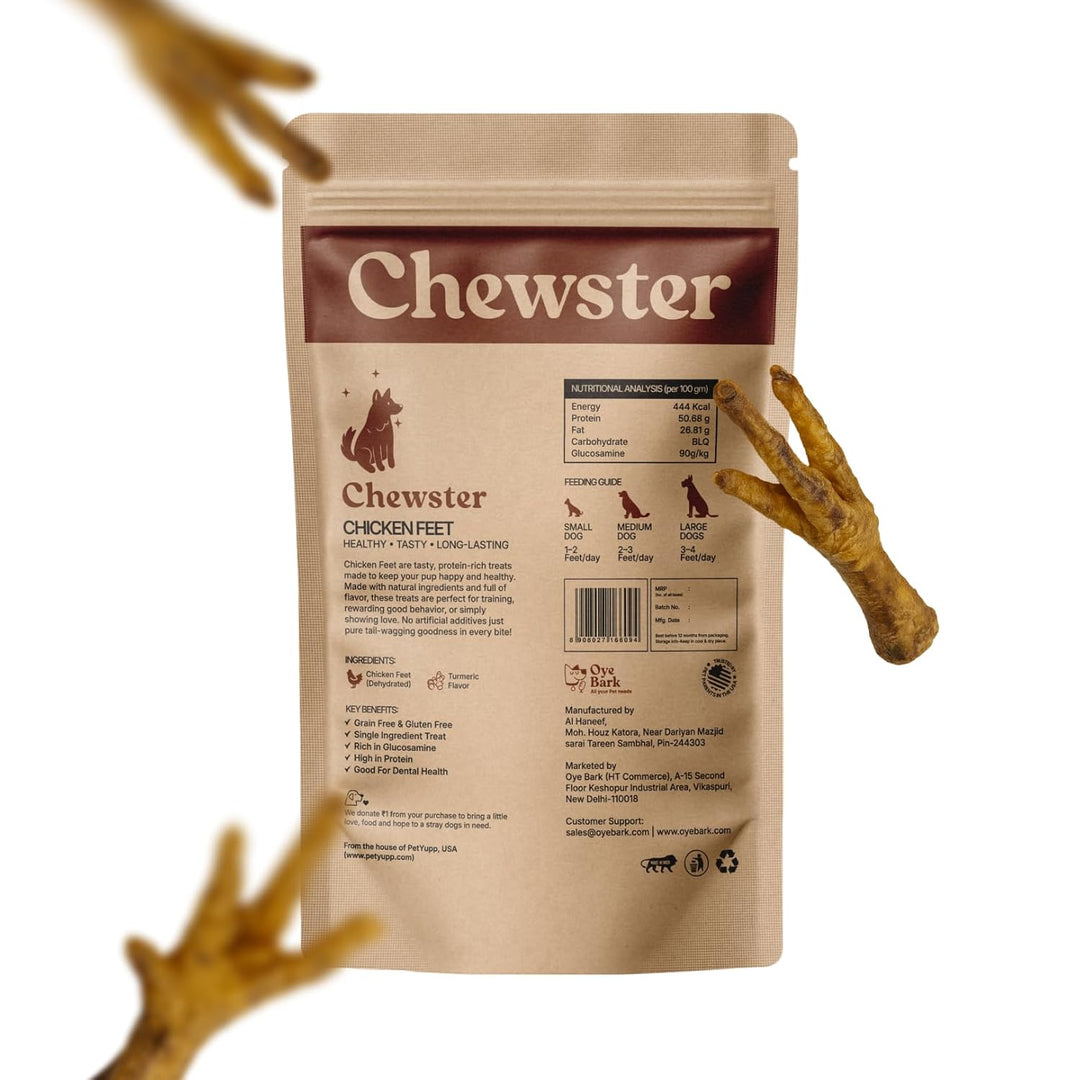 Oye Bark Chewster Dehydrated Chicken Feet Dog Treats – 100g