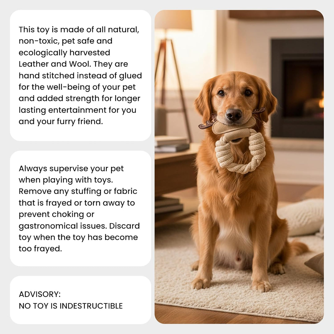 Oye Bark Eco-Friendly Leather & Cotton Rope Moose Dog Toy