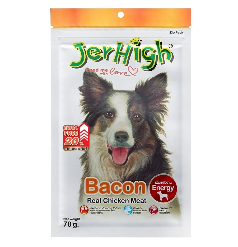 JerHigh Bacon Dog Treat – Real Chicken Meat, High Protein, Delicious Snack for Dogs
