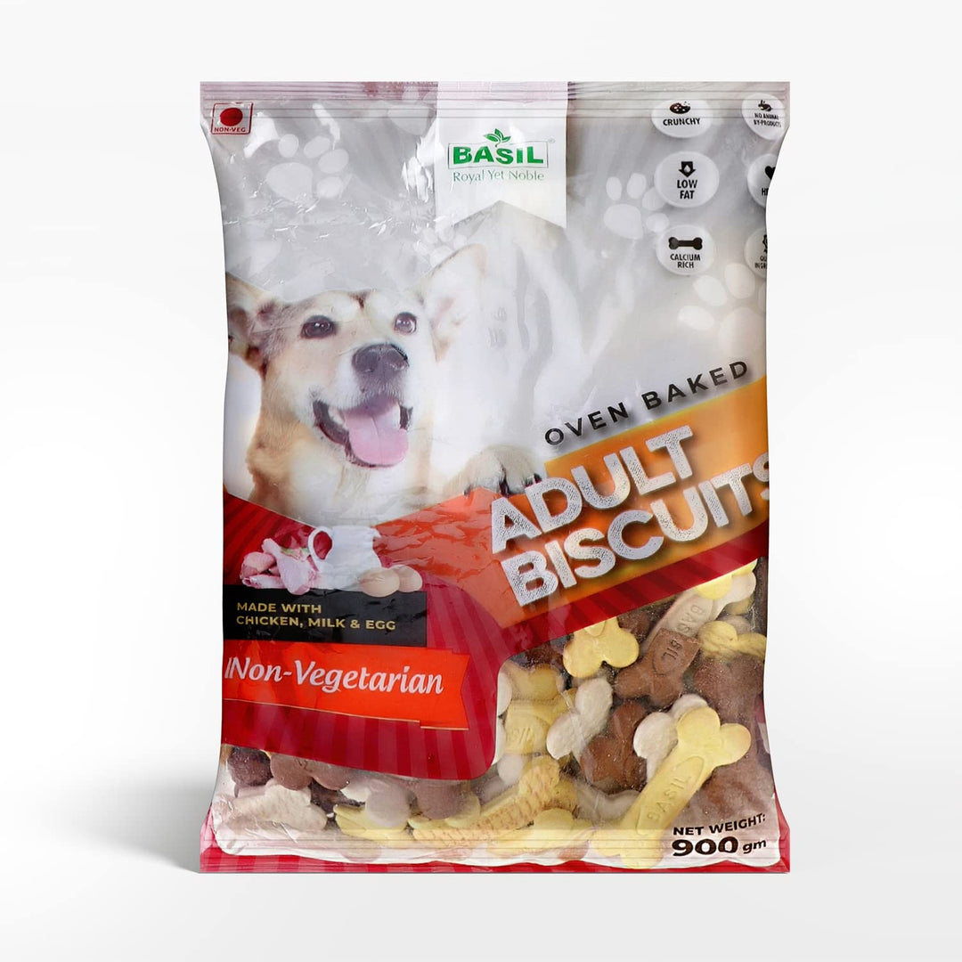 Basil Dog Biscuit Chicken, Egg & Milk – Healthy Crunchy Treats for Adult Dogs (900gm)