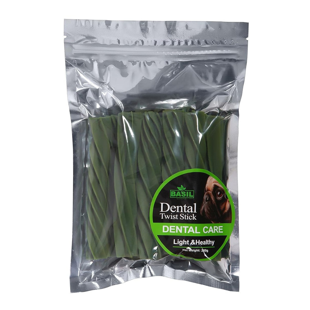 Basil Twisted Chew Stick Dental Care for Dogs – 200gm | Healthy Teeth & Fresh Breath