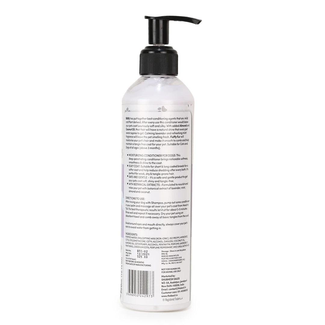 Basil Fluffy Fur Pet Conditioner 300ml – Natural Shine, Smooth Coat & Tangle-Free Grooming for Dogs & Cats