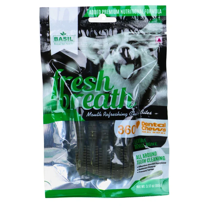 Basil 360° Dental Chew Treat Fresh Breath for Dogs – 90gm | Oral Hygiene & Fresh Breath Care