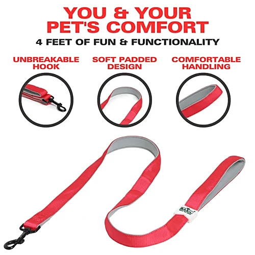 Basil Solid Color Padded Leash for Dogs – S, M, L, XL | Comfortable & Durable Pet Leash