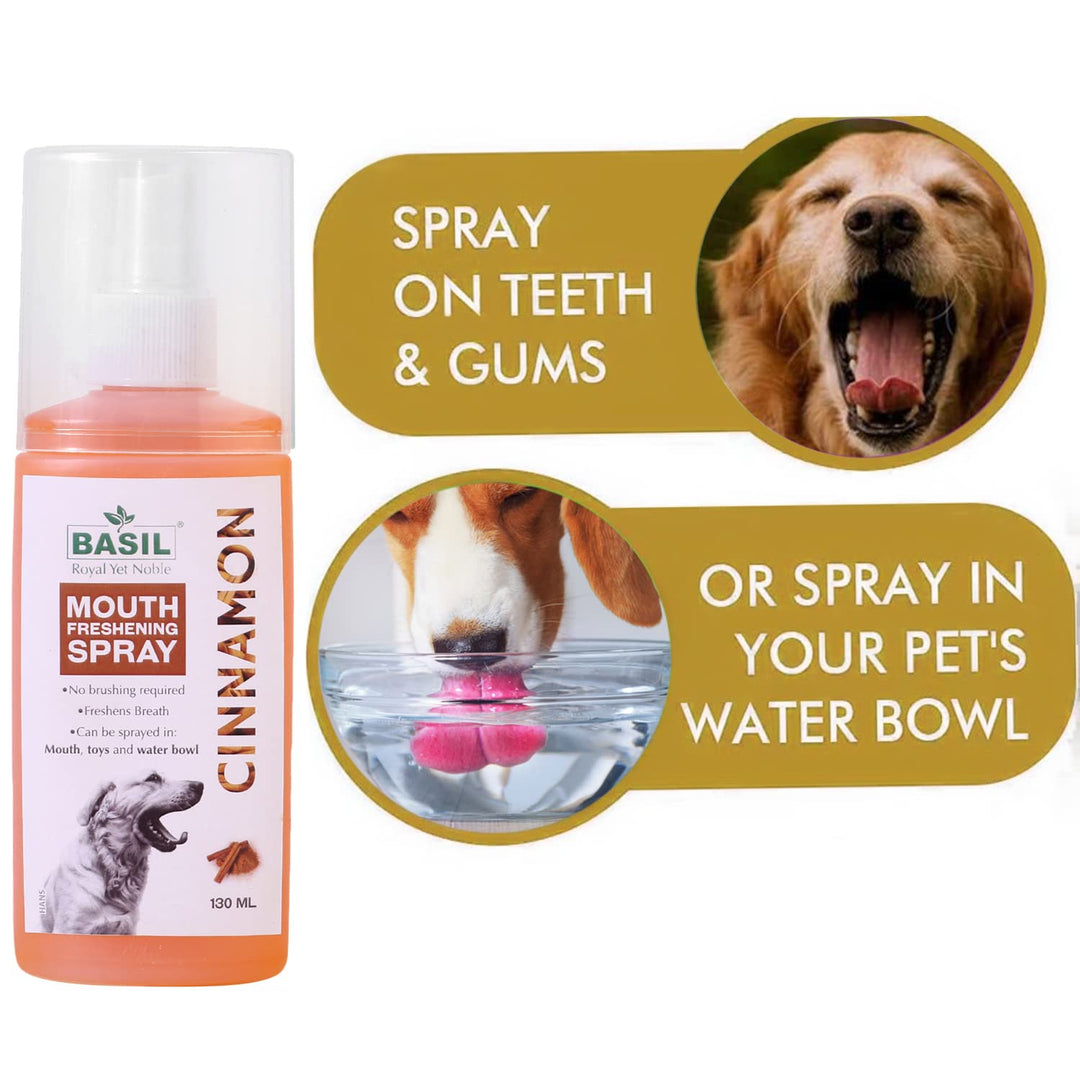 Basil Mouth Freshening Spray for Dogs – Cinnamon Flavor | Natural Oral Hygiene Spray 130ml
