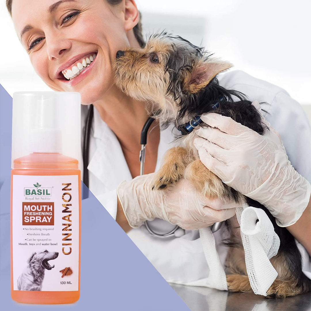 Basil Mouth Freshening Spray for Dogs – Cinnamon Flavor | Natural Oral Hygiene Spray 130ml