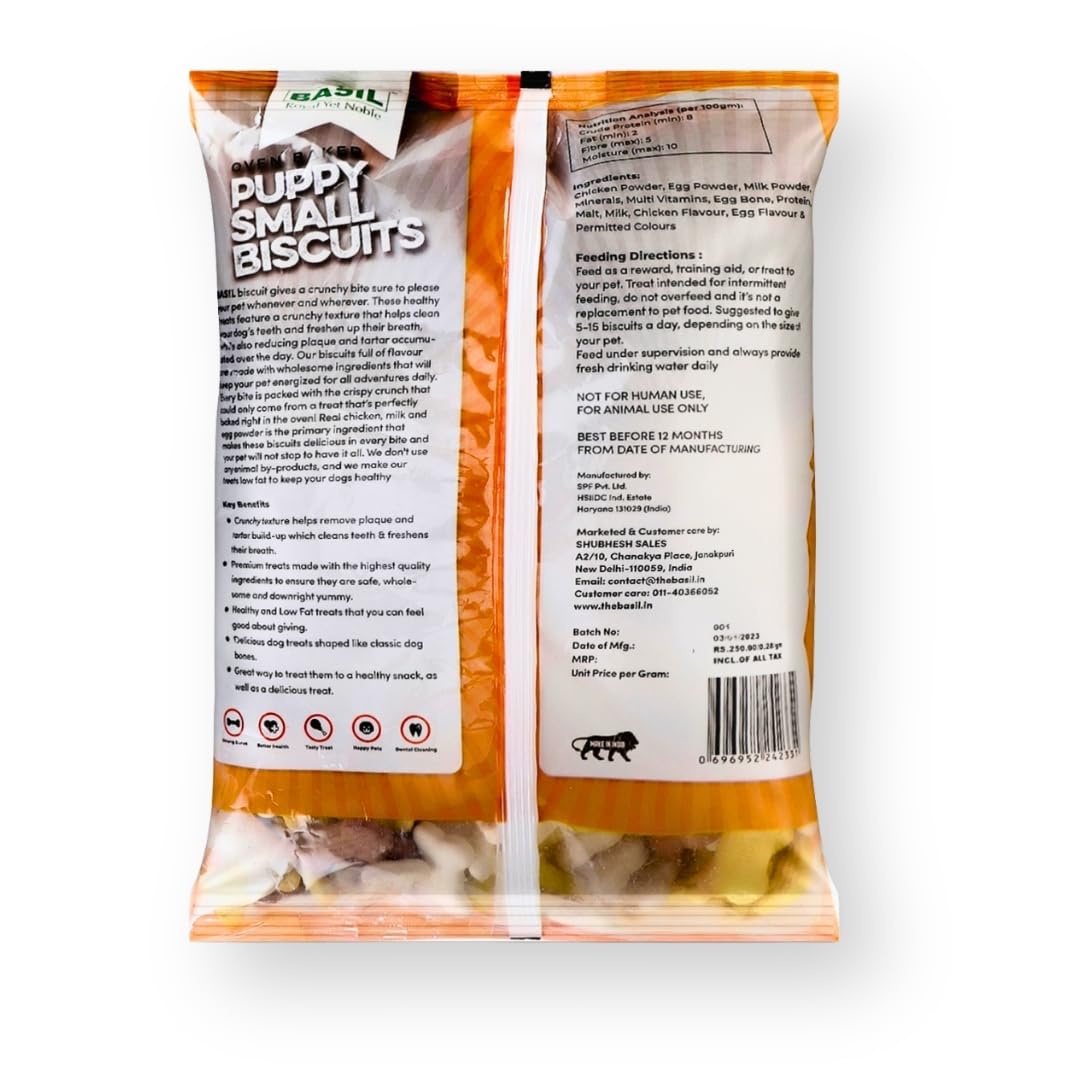 Basil Dog Biscuit Puppy Chicken Egg & Milk 900gm – Healthy Crunchy Treats for Growing Puppies