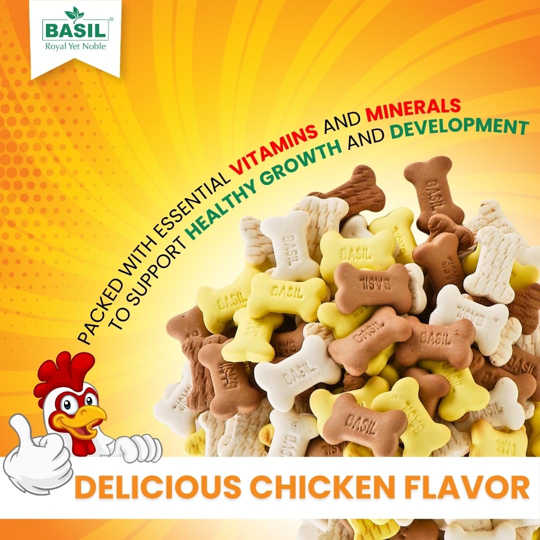 Basil Dog Biscuit Puppy Chicken Egg & Milk 900gm – Healthy Crunchy Treats for Growing Puppies