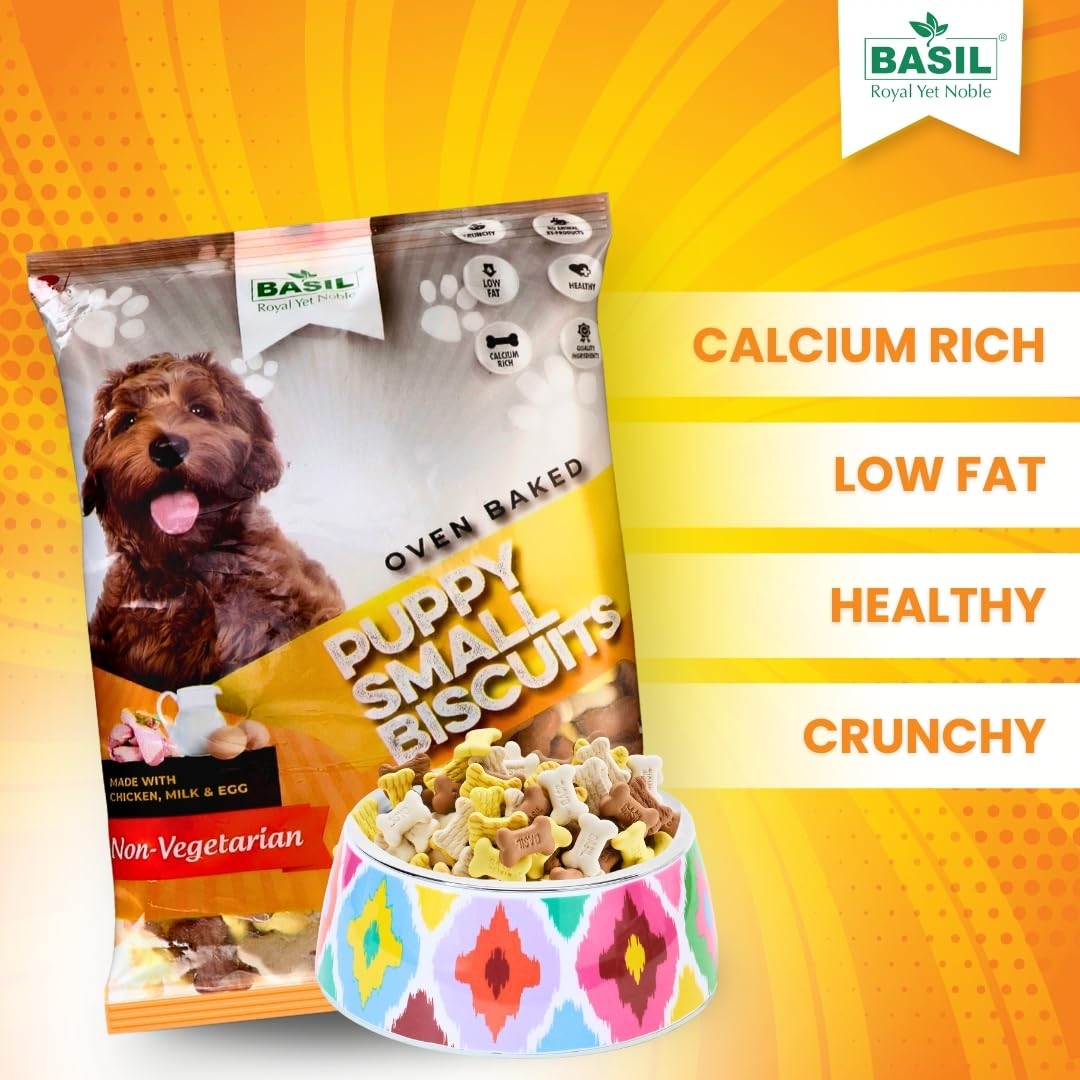 Basil Dog Biscuit Puppy Chicken Egg & Milk 900gm – Healthy Crunchy Treats for Growing Puppies