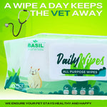 Load image into Gallery viewer, Basil Pet Wipes – Gentle Cleansing &amp; Deodorizing Wipes for Dogs &amp; Cats | Alcohol-Free, Safe for Daily Use (Pack of 80 Wipes)