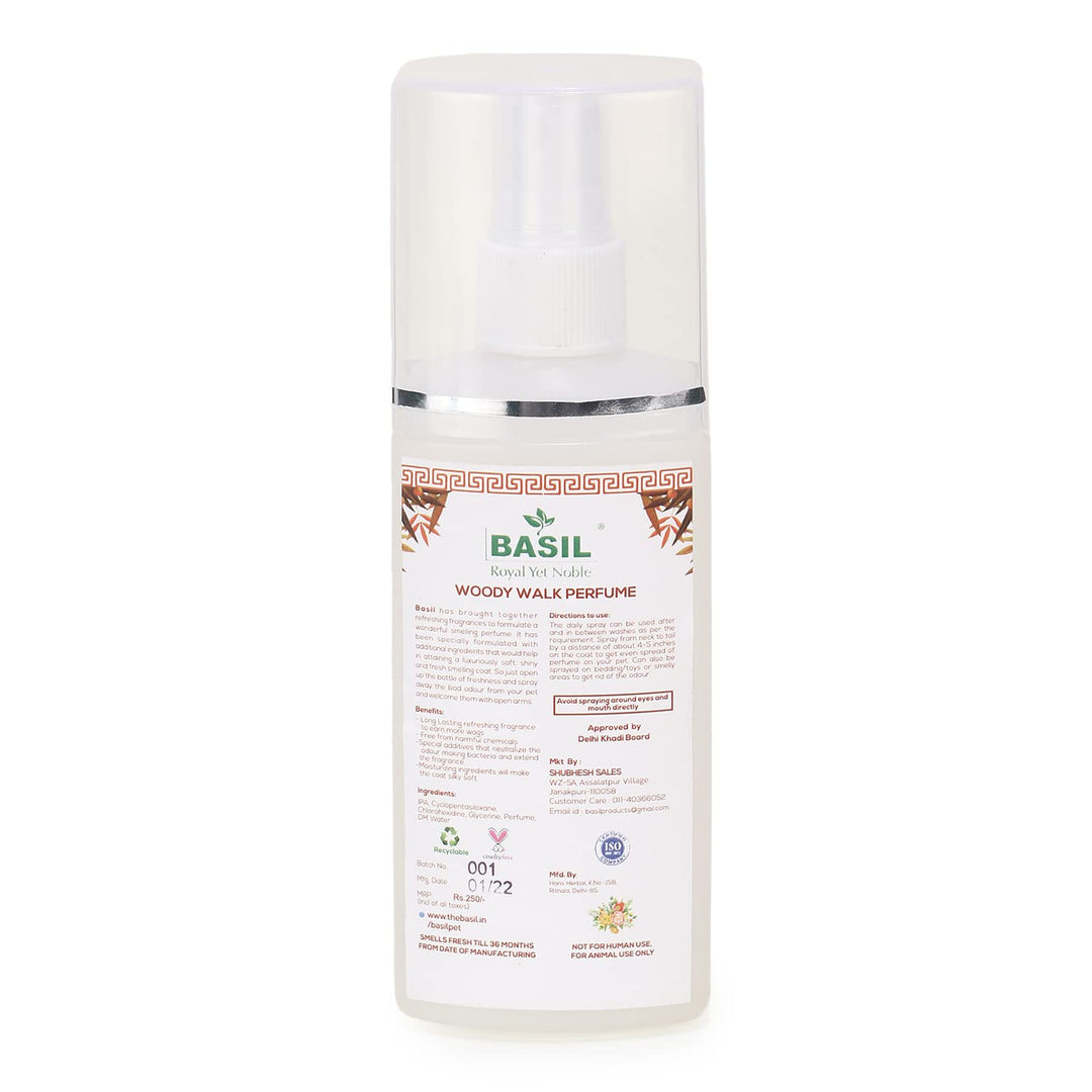 Basil Woody Walk Perfume 130ml – Long Lasting Fresh Fragrance for Dogs and Cats