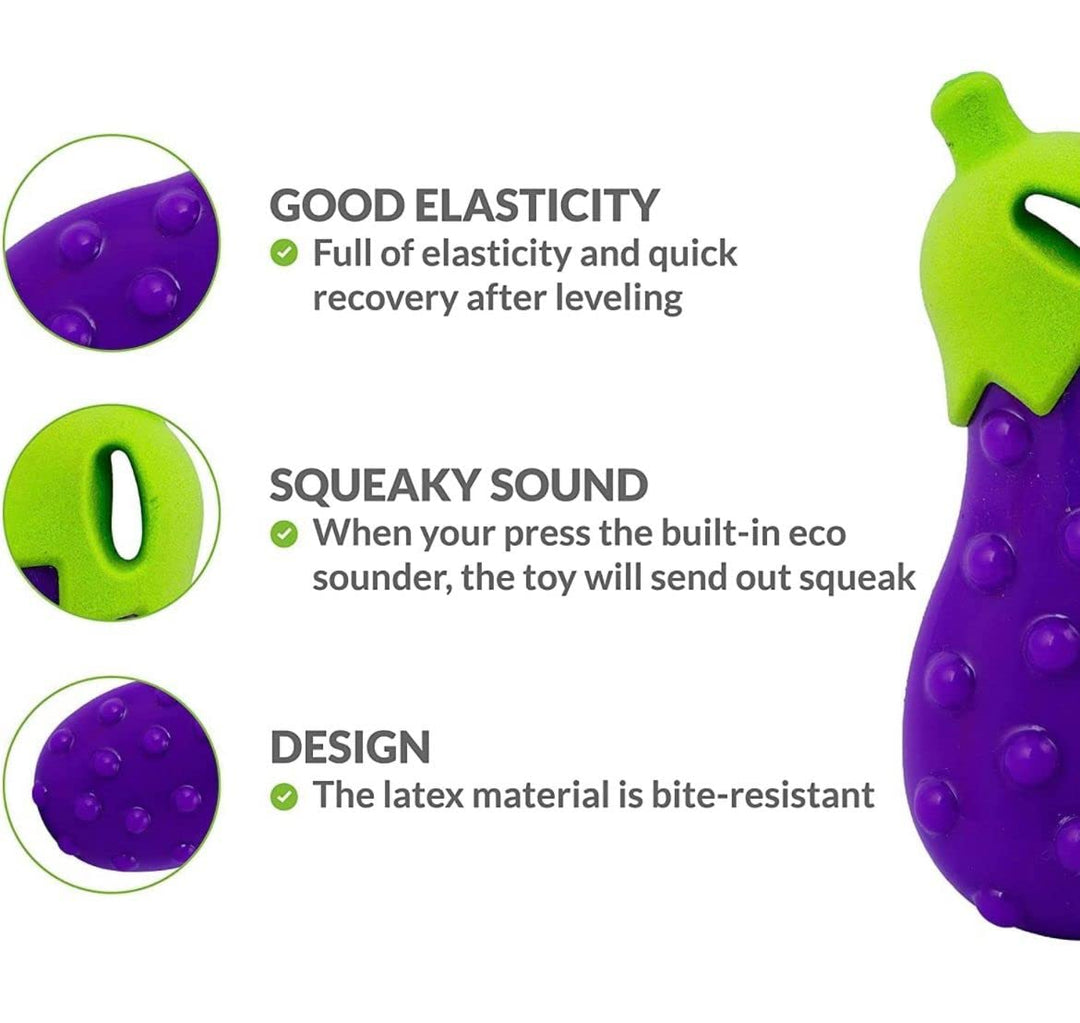 Holy Paws Veggie Bites Eggplant Squeaky Dog Toy – Durable Orbee-Tuff Rubber Chew for Small & Medium Breeds