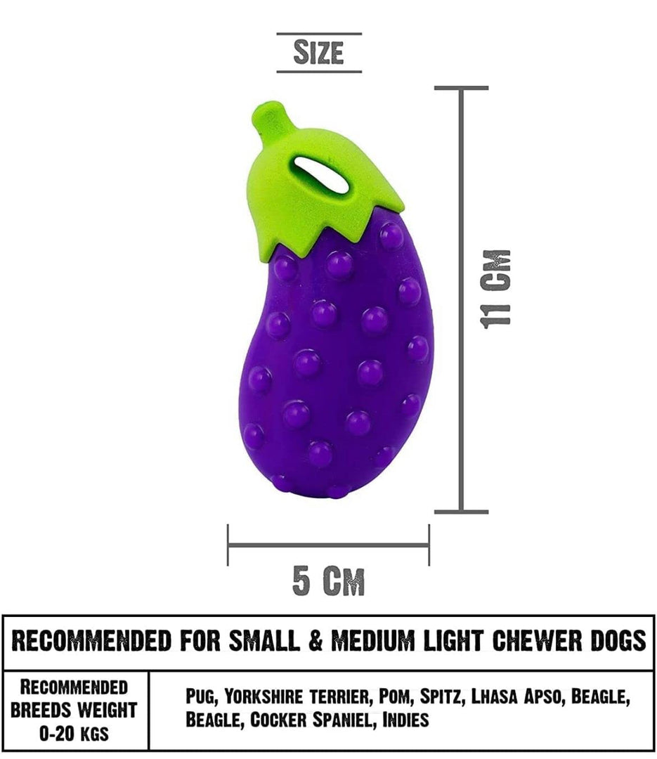 Holy Paws Veggie Bites Eggplant Squeaky Dog Toy – Durable Orbee-Tuff Rubber Chew for Small & Medium Breeds