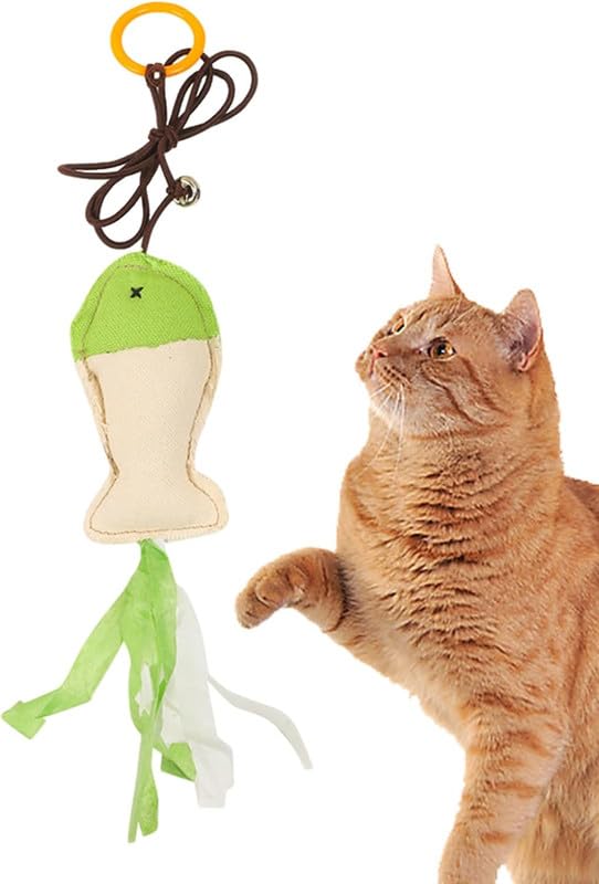 SmartyPet Canvas Fish Cat Toy with Crinkle Ribbons, Crisp Bell & Elastic Teaser String