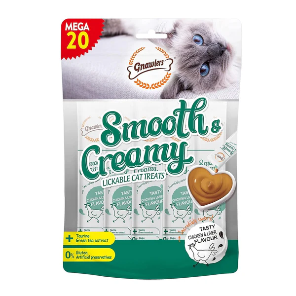 Gnawlers Smooth & Creamy Lickable Cat Treats - Chicken & Liver Flavour (20 x 15g)