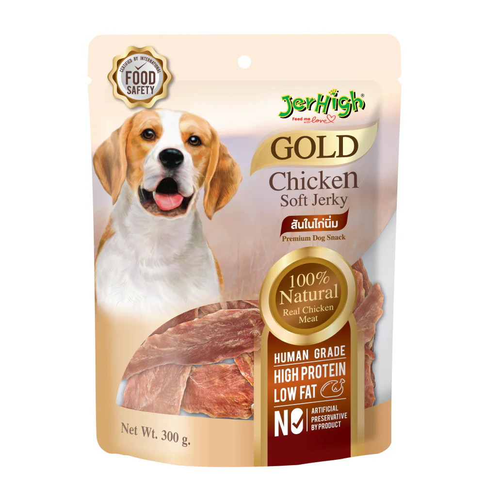 JerHigh Gold Chicken Soft Jerky Dog Treat – 300gm | Premium Real Chicken Protein Snack for Dogs