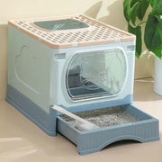 Foldable Enclosed Cat Litter Box with Drawer & Scoop | Anti-Tracking Top Exit