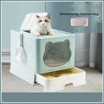 Load image into Gallery viewer, Foldable Enclosed Cat Litter Box with Drawer &amp; Scoop | Anti-Tracking Top Exit