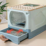 Load image into Gallery viewer, Foldable Enclosed Cat Litter Box with Drawer &amp; Scoop | Anti-Tracking Top Exit