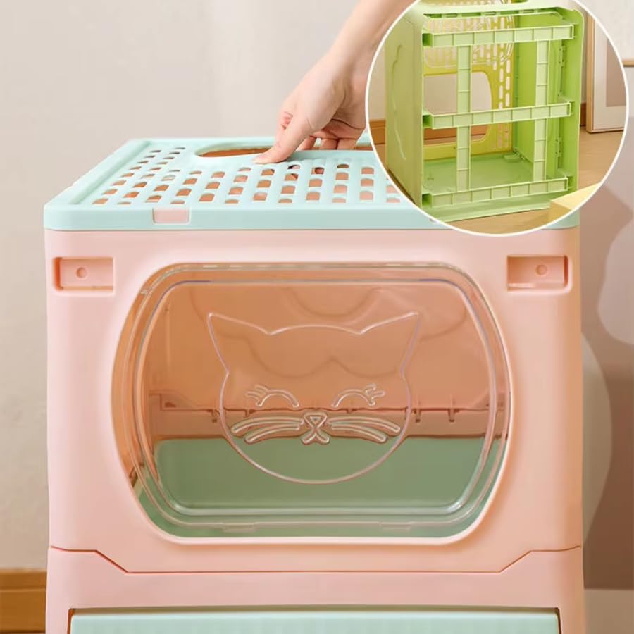 Foldable Enclosed Cat Litter Box with Drawer & Scoop | Anti-Tracking Top Exit
