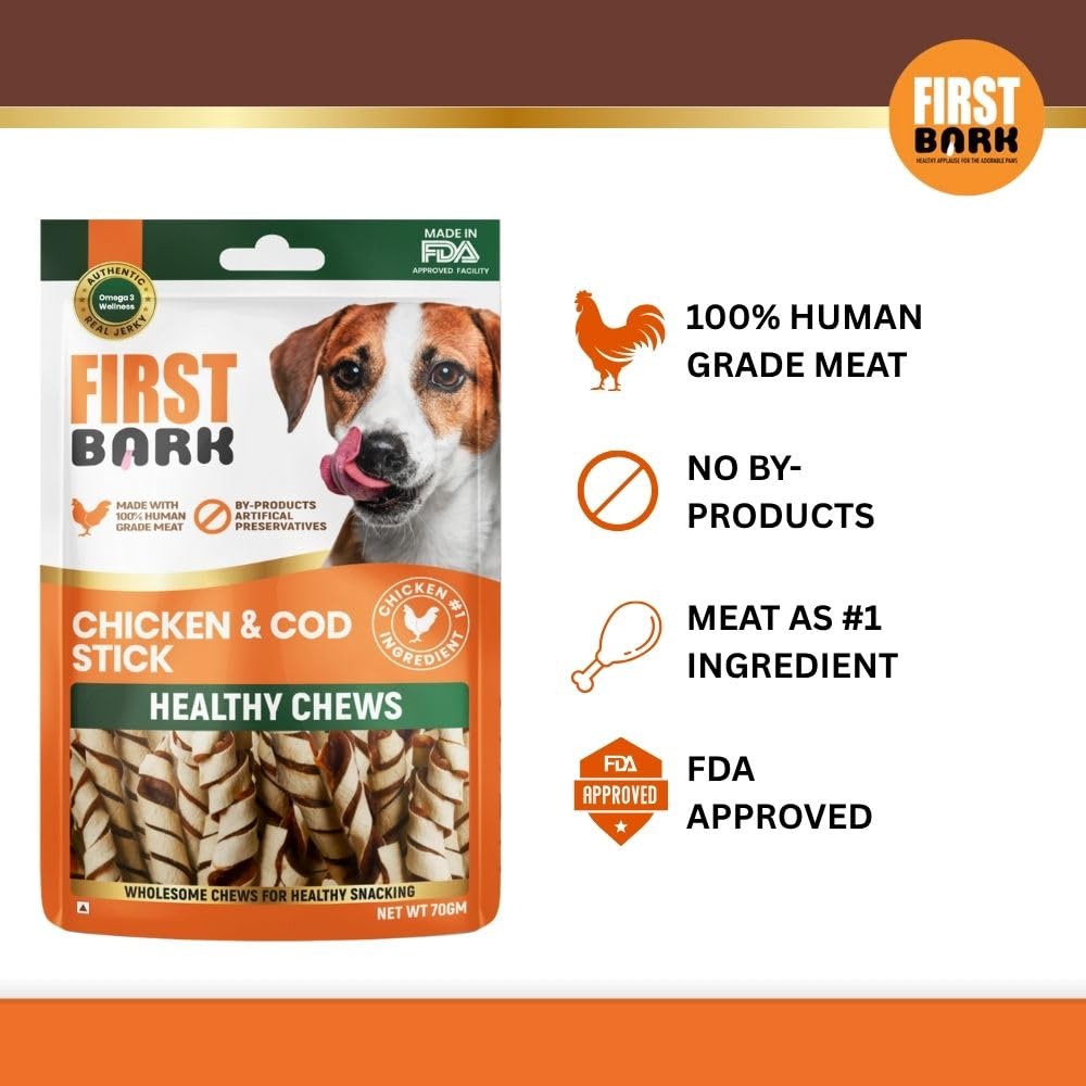 First Bark Chicken & COD Stick Dog Treats – 70gm
