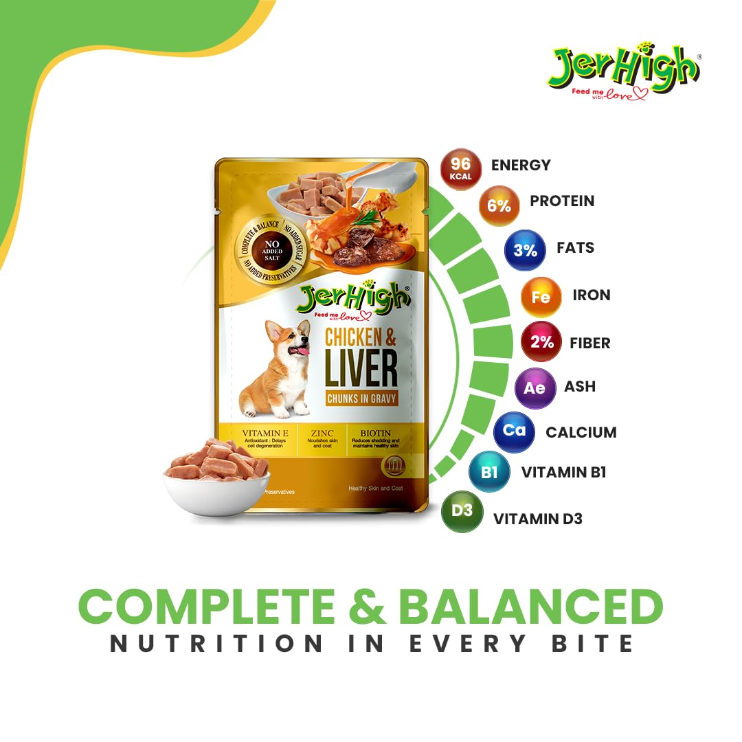 Jerhigh Chicken & Liver Gravy Dog Wet Food – 120gm x 12 Pouches