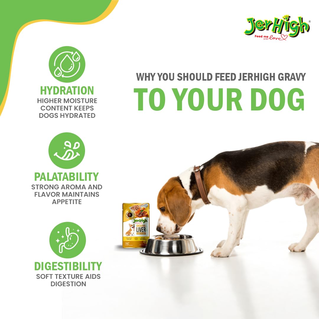 Jerhigh Chicken & Liver Gravy Dog Wet Food – 120gm x 12 Pouches