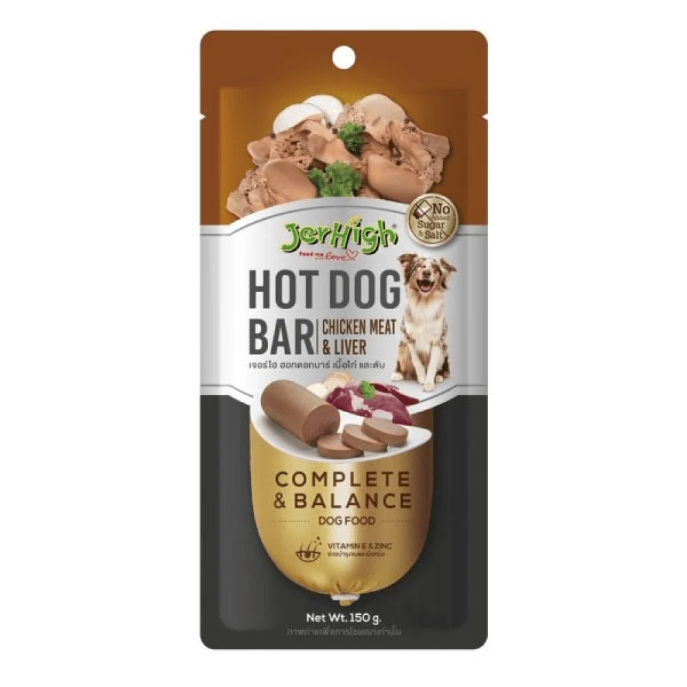 JerHigh Hot Dog Bar Chicken Meat & Liver – 150gm | High Protein Dog Treats