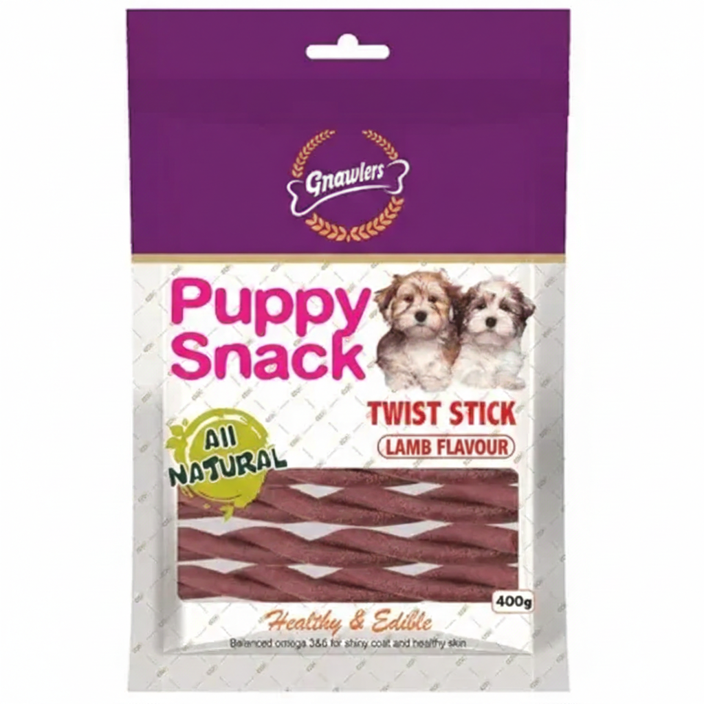 Gnawlers Puppy Snack Twist Sticks – Lamb Flavor