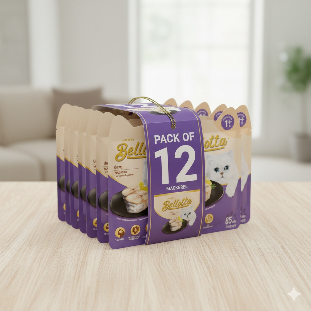 Bellotta Adult Wet Cat Food Pouch – Real Mackerel in Gravy (85g)