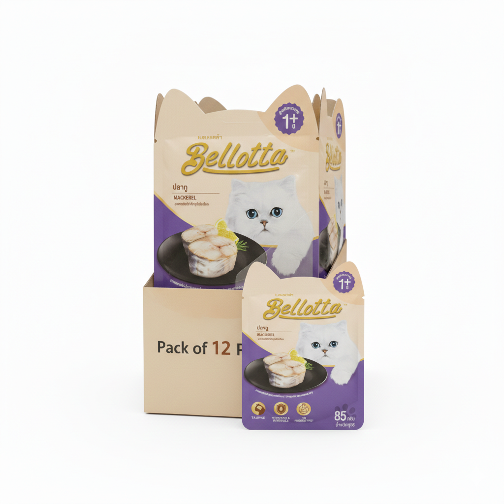Bellotta Adult Wet Cat Food Pouch – Real Mackerel in Gravy (85g)