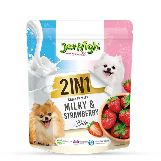 JerHigh Milky & Strawberry Bite Dog Treats – 380gm | Delicious, Nutritious, and Healthy Snack for Dogs