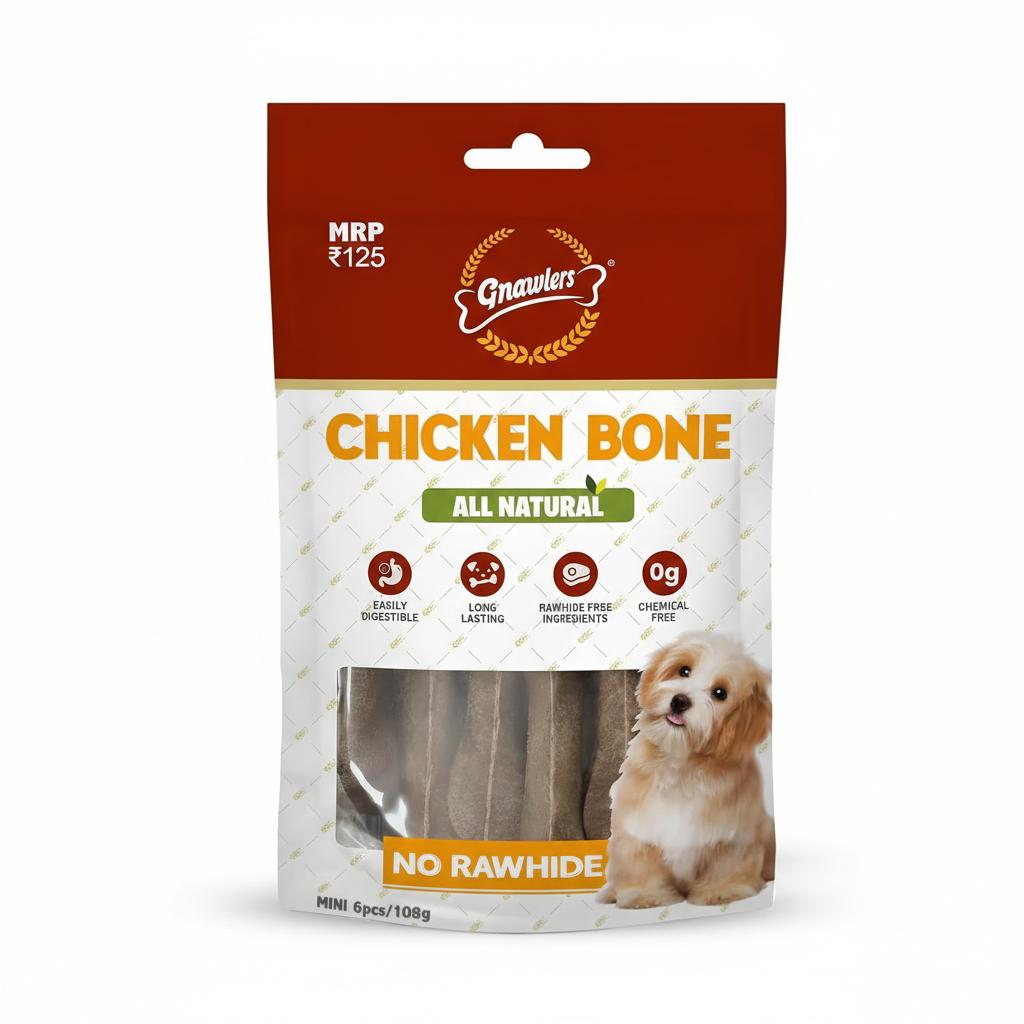 Gnawlers All Natural Chicken Bone Dog Treats – (Mini, 6pcs/108g)