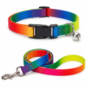 Vibrant Rainbow Pet Collar & Leash Set with Bell