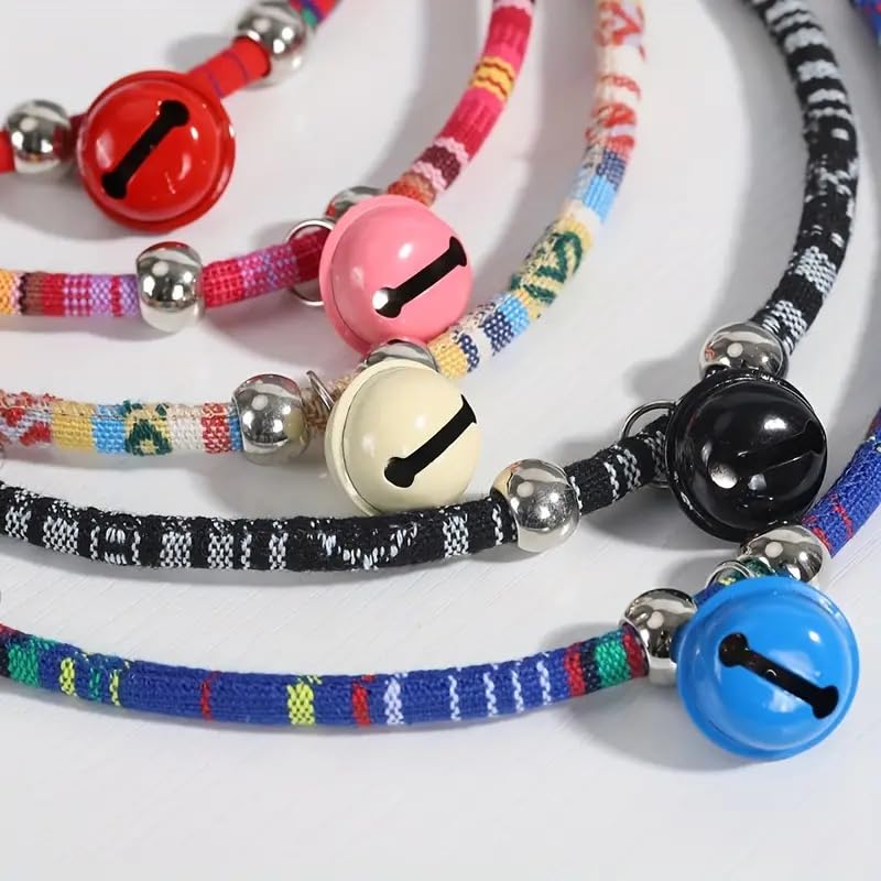 Adjustable Ethnic Style Cat Collar Necklace with Crisp Charm Bell
