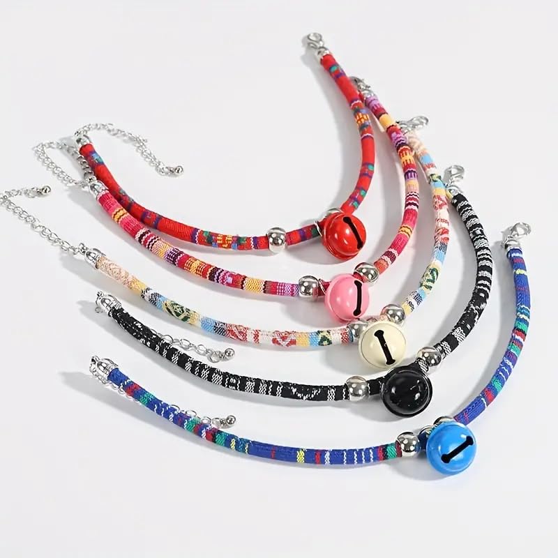 Adjustable Ethnic Style Cat Collar Necklace with Crisp Charm Bell