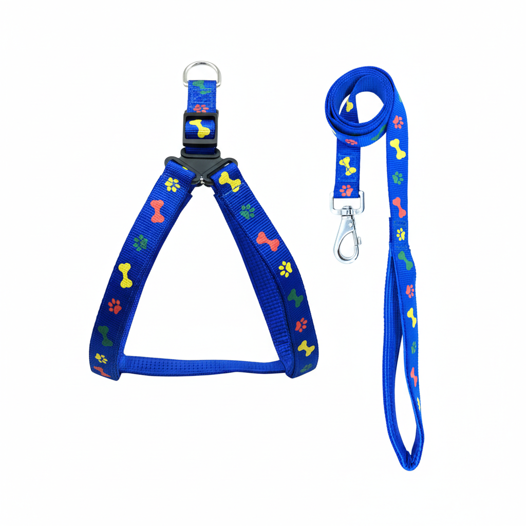 Leash & Harness-Nylon Print Padded for Dogs (Color May Vary)