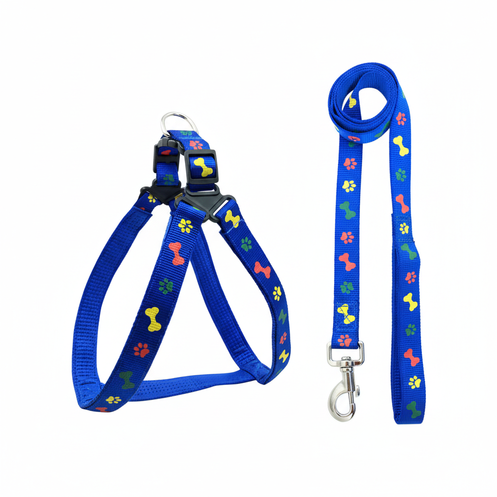 Leash & Harness-Nylon Print Padded for Dogs (Color May Vary)