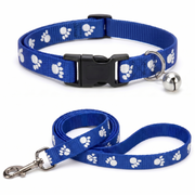 Paw Print Dog Collar and Leash Set with Bell