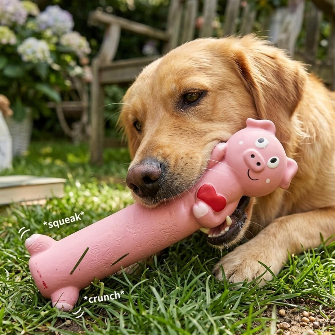 EE Toys Natural Latex Squeaky Pink Pig Dog Toy