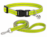 Reflective Line Nylon Dog Collar & Leash Set with Bell