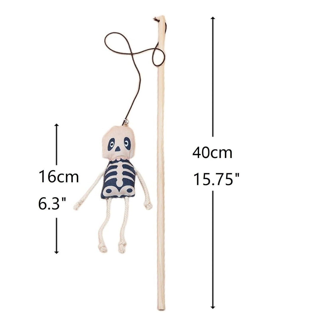 SmartyPet Skeleton Cat Teaser Wand Toy with Bell – Natural Wooden Stick (40cm)